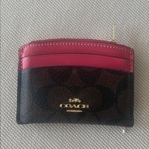 Coach Fuchsia and Dark Brown Card Holder